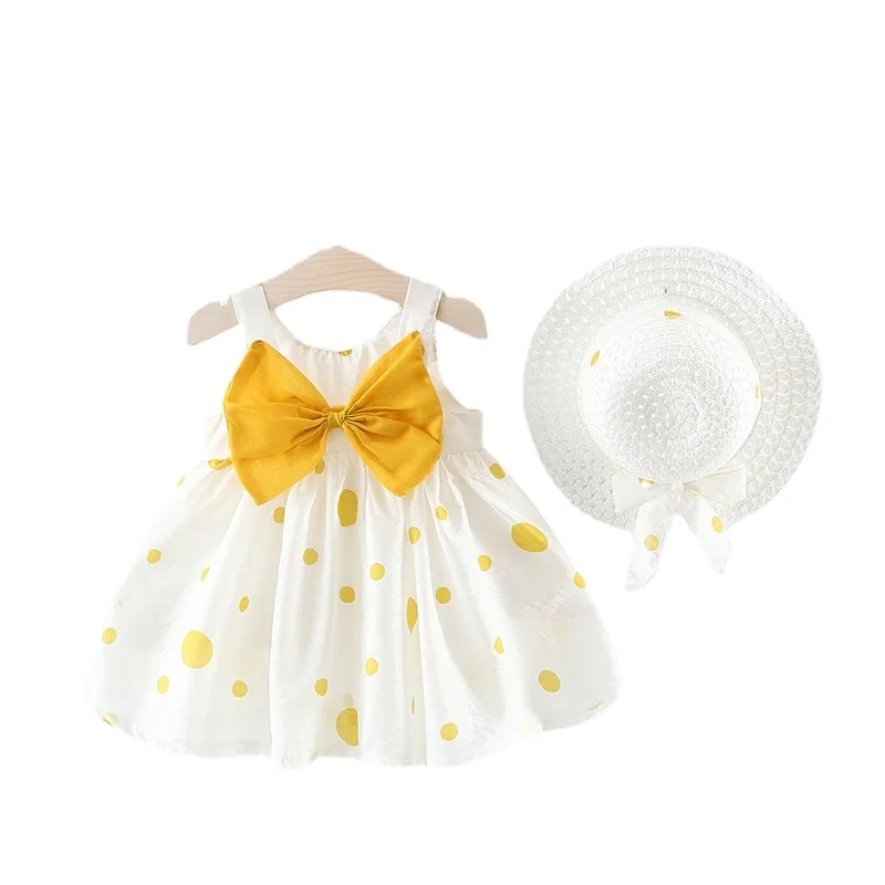 Toddler Baby Girl Summer Tutu Dresses Backless Bowknot Polka Dot Princess Birthday Party Sundres Hawaiian Holiday Dress with Hat