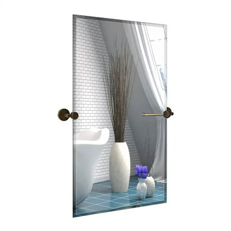 

Pivot Rectangle Mirror with Oil Rubbed Bronze Wall Anchors | Silver Backed Adjustable Moving & Tilting Wall Mirror | 20