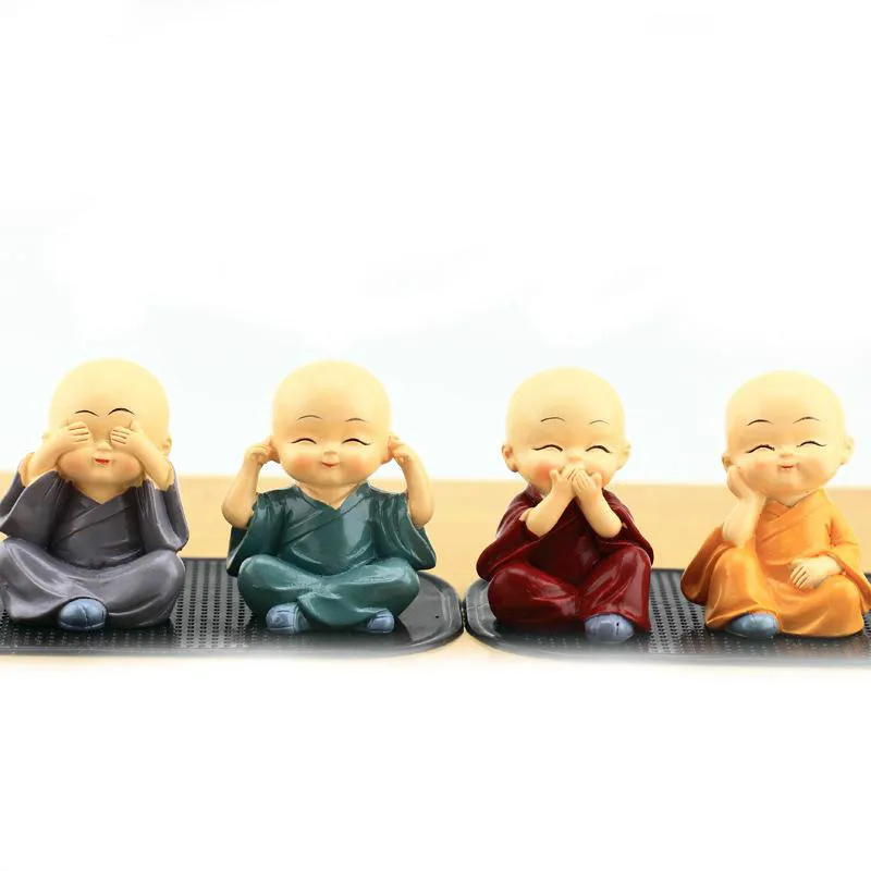 

4 Pcs Creative Resin Little Monks Kung Fu Boy Crafts Figurine Cute Doll Buddha Statue Miniature Figurines Car Ornaments Gifts