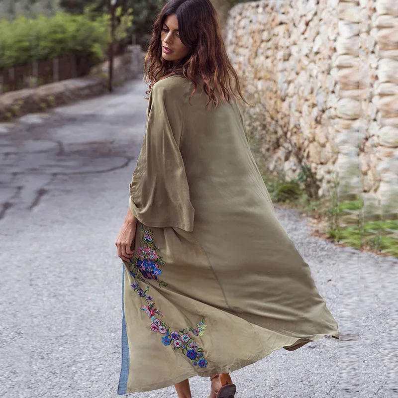 

Long Cardigan Cover-ups Swimsuit For Women Beach Outfits 2023 Long Sleeve Embroidery Clothes Bikinis Swimwears Cover Up Vintage