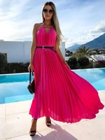 maxi dress bohemia pleated spaghetti strap elegant tulle sexy women backless black beach casual summer robes female daily outing