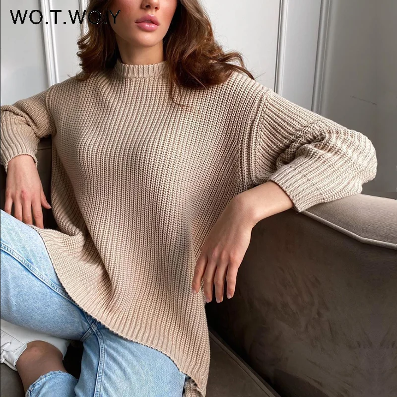 

Женские вязаные свитера с круглым вырезом WOTWOY, мягкие Пуловеры с длинными рукавами на осень и зиму, однотонные белые топы 2023