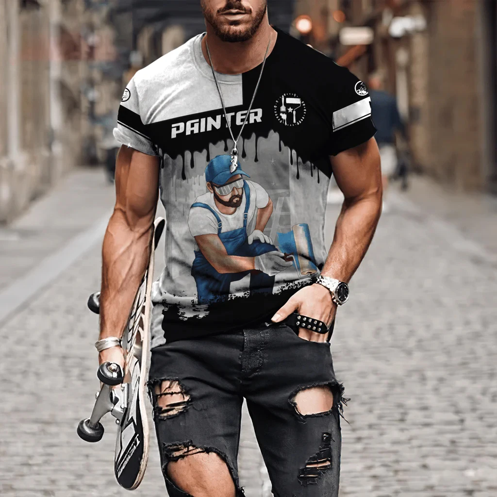 

Men's T-Shirts for Men Clothing Oversized Tees Shirt Unisex Painter Graphic 3D Printed Summer Casual Short Sleeve Tops Street