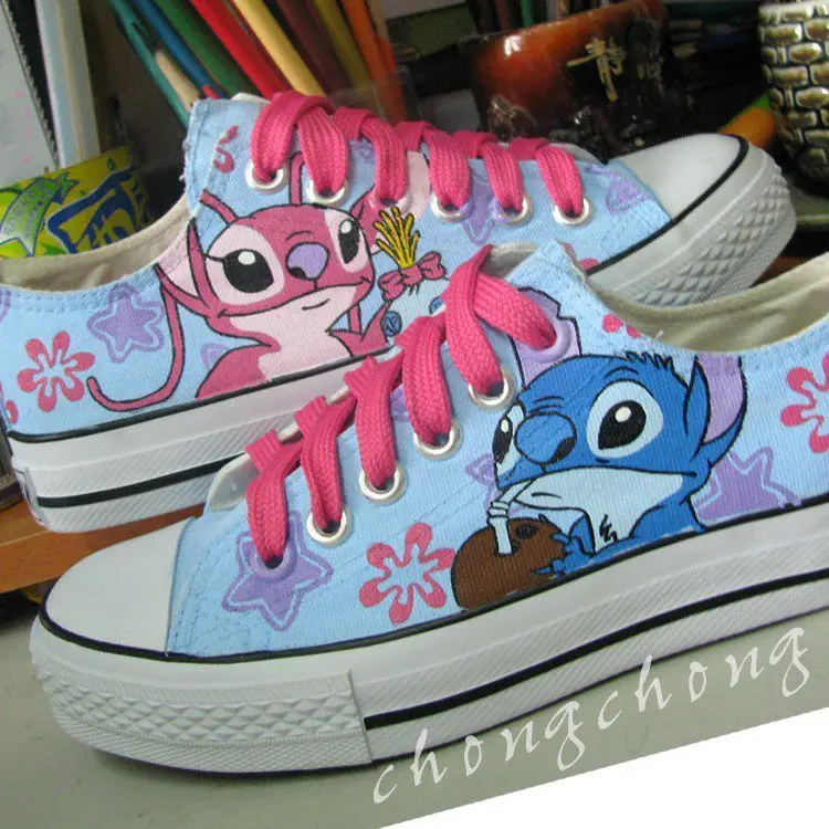 Disney New Stitchai Low-top Lace-up Hand-painted Shoes Graffiti Shoes Canvas Shoes Couples Custom-made Men And Women Shoes