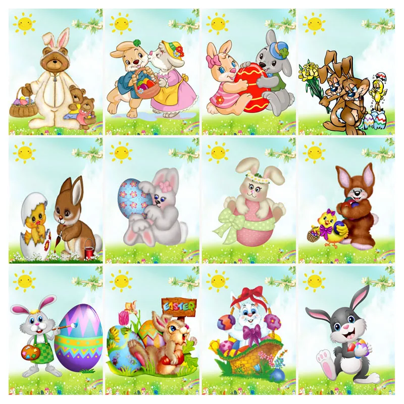 

Easter Bunny 5D DIY Diamond Painting Kits Chick Cross Diamond Embroidery Painting Full Round Diamond Mosaic Home Deco