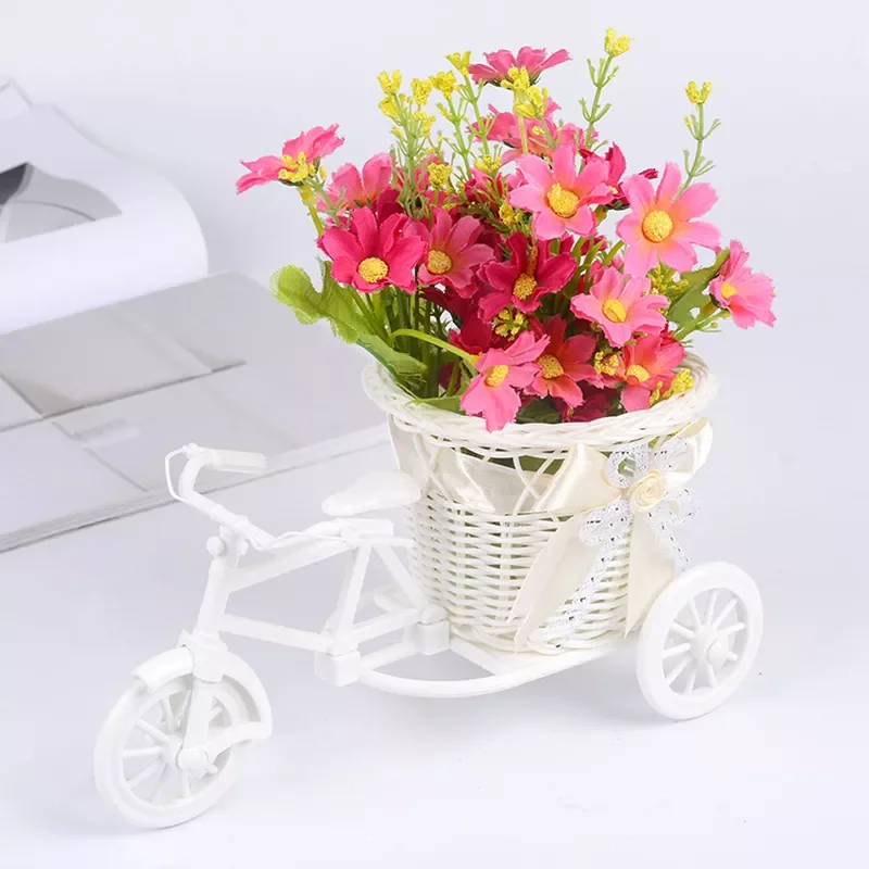 

Bicycle Shape Flower Basket Garden Decor Rattan Weaving White Tricycle Bike Design Flower Basket Storage Party Decoration Pots