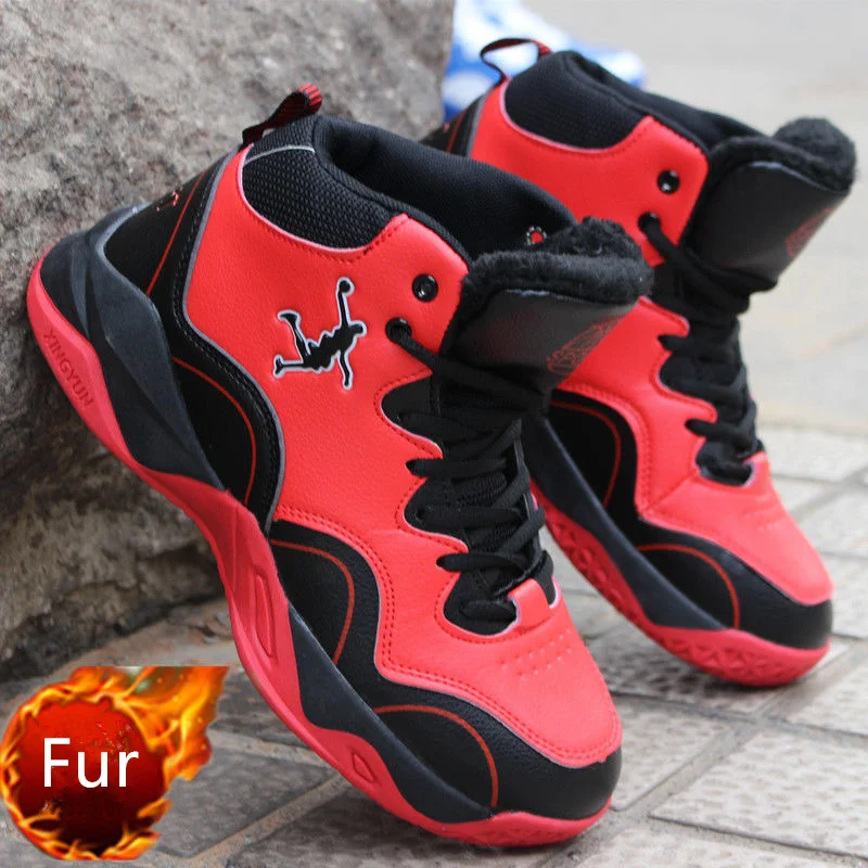 

Winter Fur Men High Top Basketball Shoes Outdoor Plush Leather BasketBall Shoes Man Keep Warm Casual Sport Boots Chaussure Homme