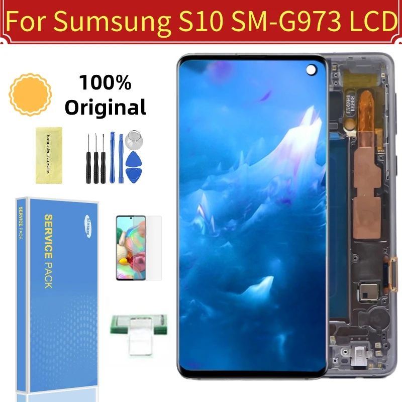 

100% Оригинальный AMOLED ЖК-дисплей для Samsung Galaxy S10 G973 G973F G973DS ЖК-дисплей сенсорный экран дигитайзер для Samsung S10 запасные части