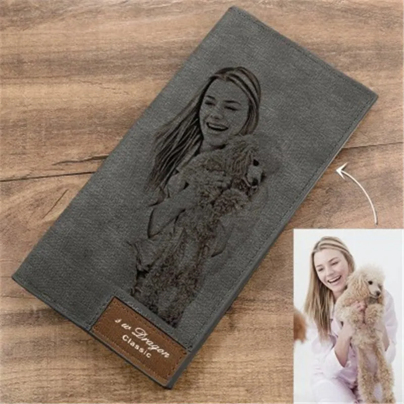 Women Men Long Wallet Money Bag Frosted Custom Engraved Slim Wallets Personalized Christmas Gift Father's Mother's Day Gifts