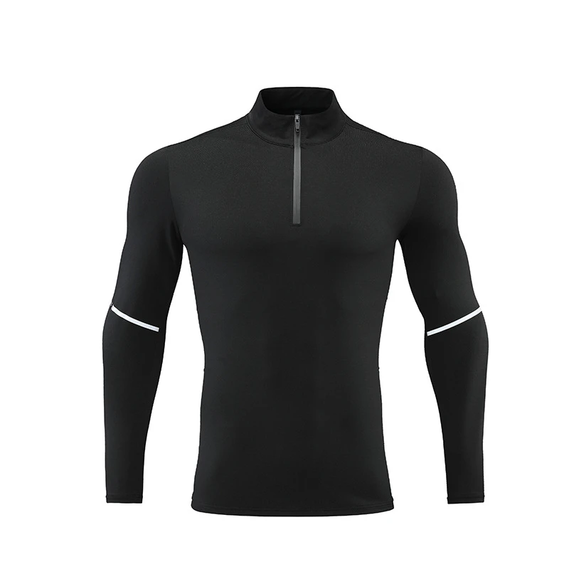 Men's Running Sports Long Sleeve Tops Quick Dry Zipper Stand Collar Outdoor Fitness Skinny Sweatshirts Gym Training Clothing Red