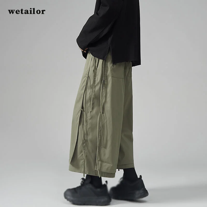 

Men's Linen Cropped Trousers Japanese and Korean Kimono Vintage Loose Joggers Trousers Haori Side rope design Training Pants