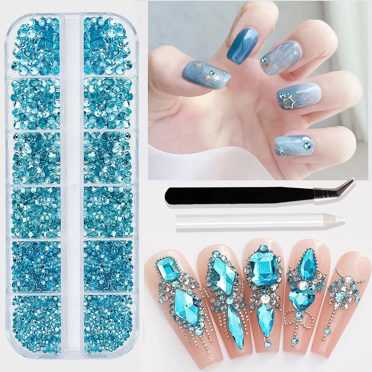 1500 шт. (+ инструменты) SS4-SS16 круглые драгоценные камни для ногтей с плоской задней