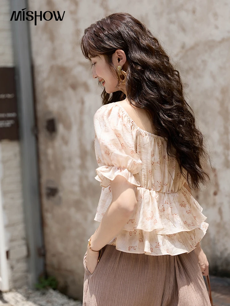 MISHOW женская рубашка с квадратным вырезом и французским цветочным принтом лето 2024