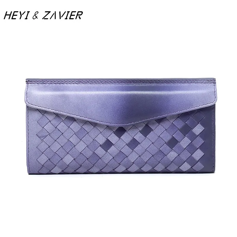 

Vintage Handwoven Sheepskin Long Wallet 2022 New Luxury Gradient Genuine Leather Wallet Large Capacity Unisex Hand Wallets