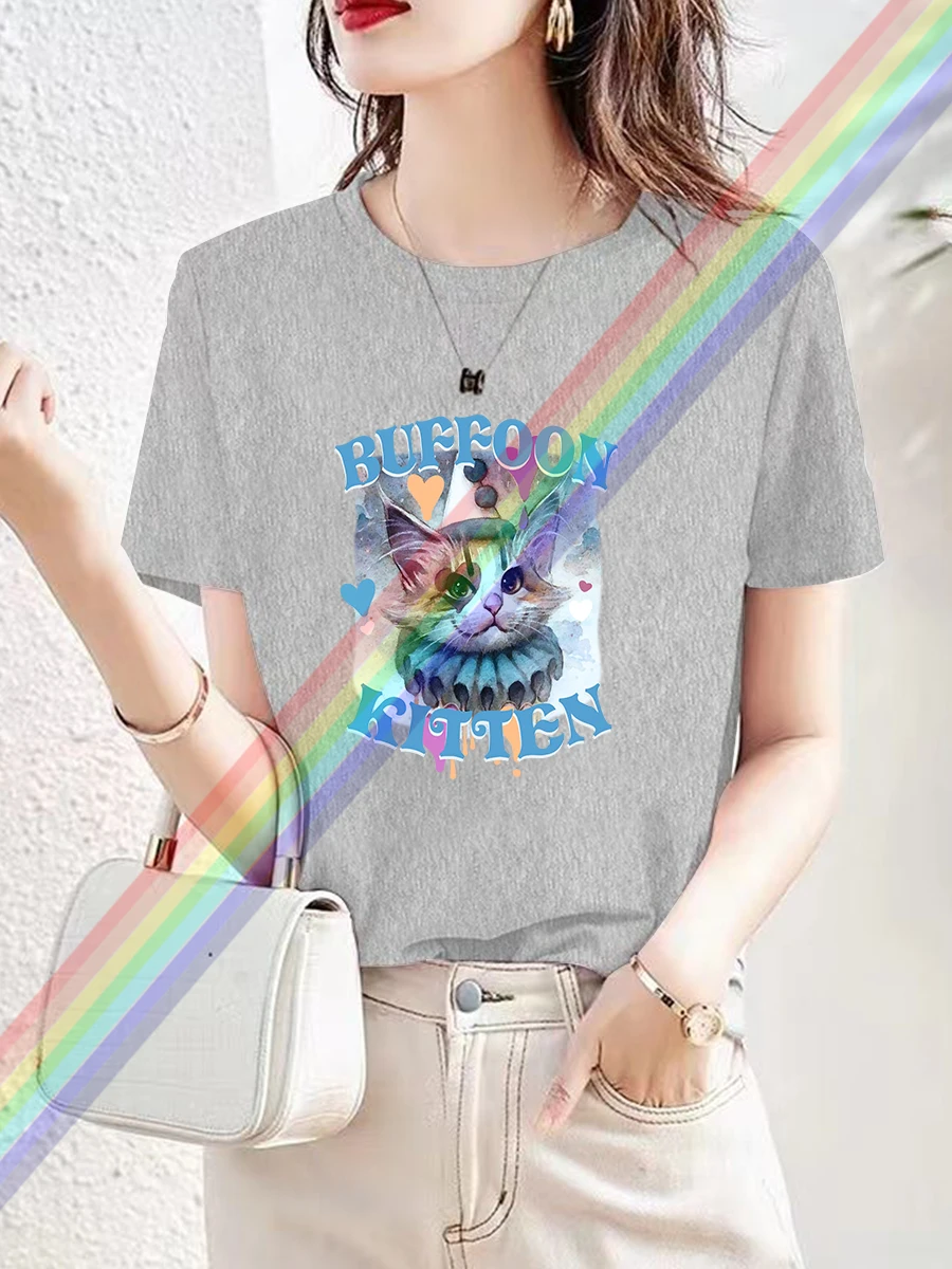 Роскошная брендовая Летняя женская футболка с круглым вырезом и принтом котят