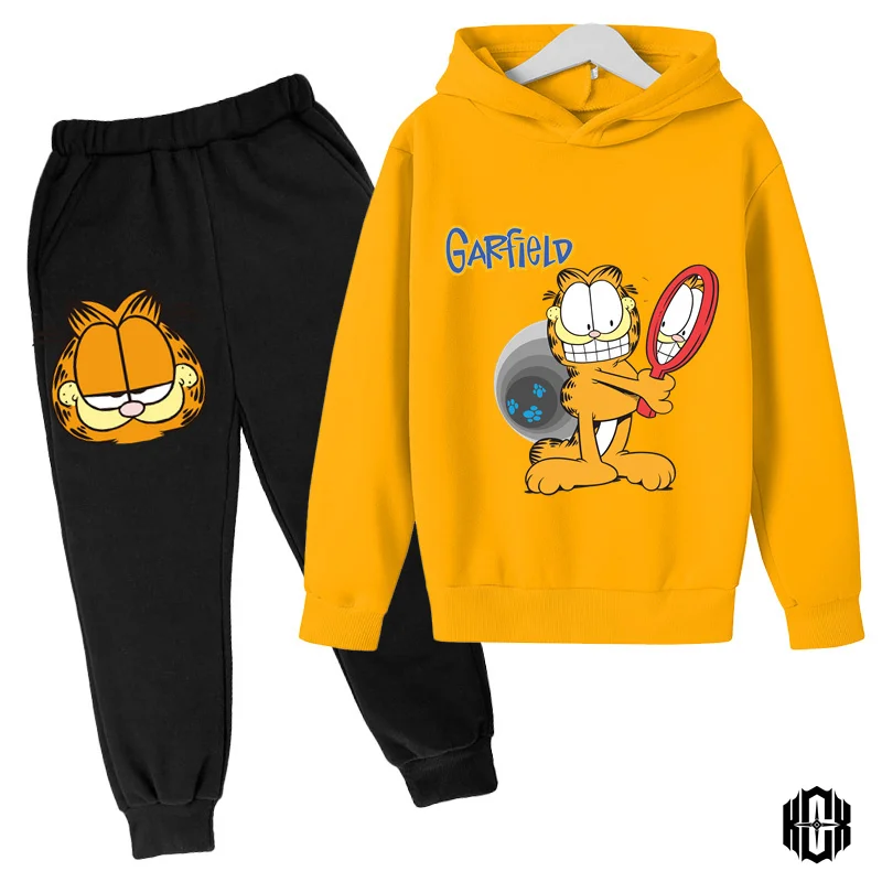 

2024 Garfield Baby Boy Cool Garfield Hoodie 2-12 Years Old Cartoon Sweater Spring and AutumnThin Coat Children's Hooded New