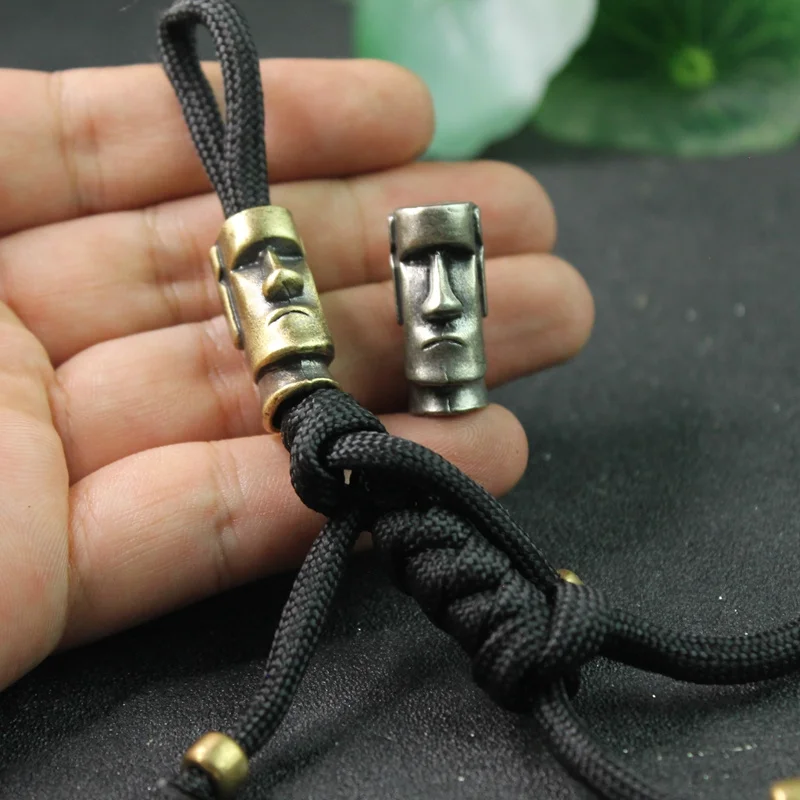 

Brass Knife Beads Lanyard Keychain Pendant Easter Island Stone Statue Watchman EDC Umbrella Rope Paracord Bracelet DIY Accessory