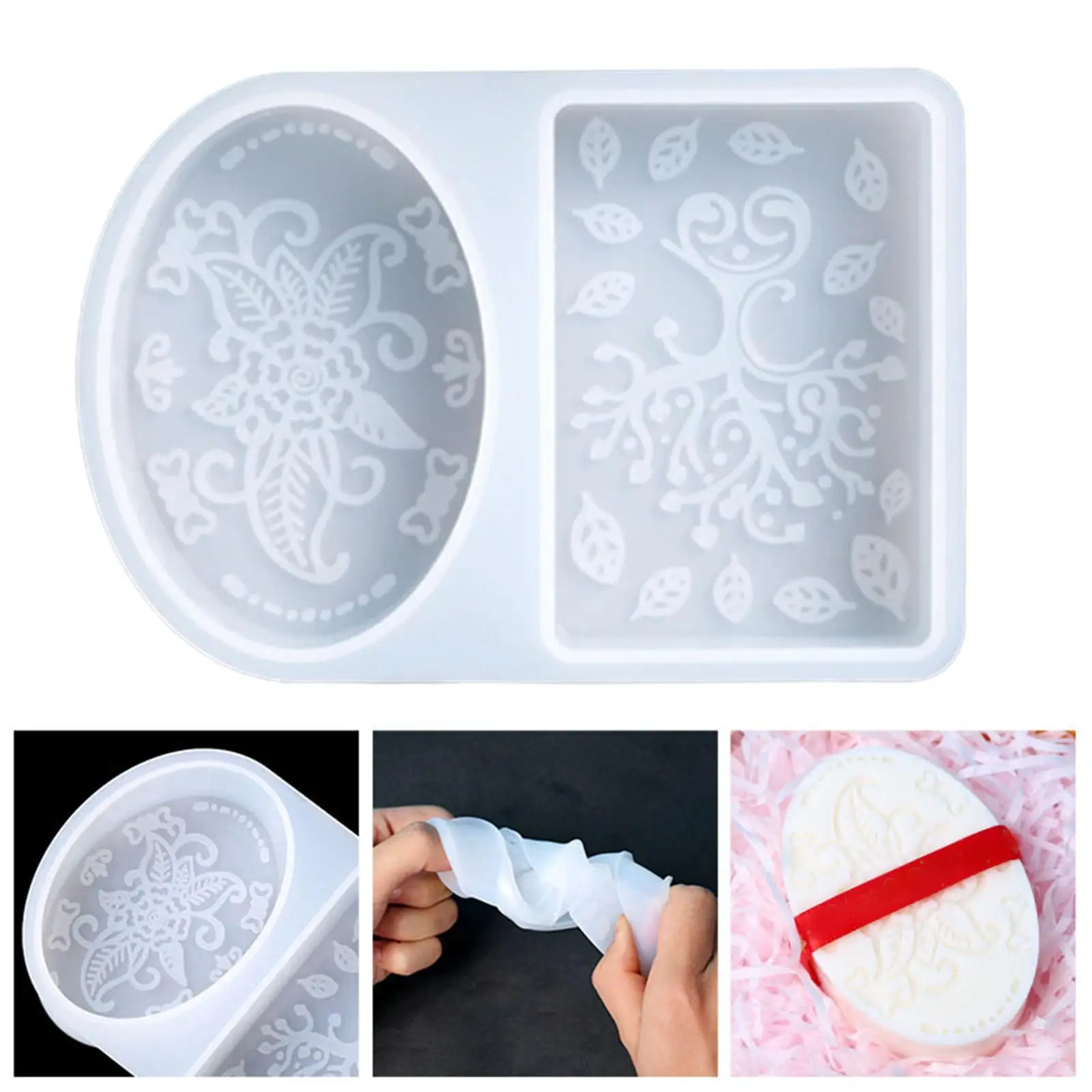 

Western Regions Flower Pattern Silicone Soap Mould Homemade DIY for Soap Making Supplies Rectangle Oval Craft Art Soap Mold
