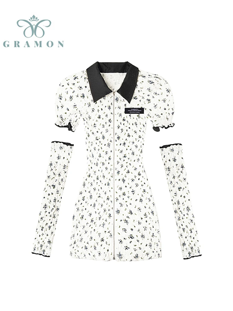 

Summer Dress 2022 Autumn Lapel Sexy Elegant Women Streetwear Floral Dress Female Fashion Bodycon Short Dress Package Hips Slim