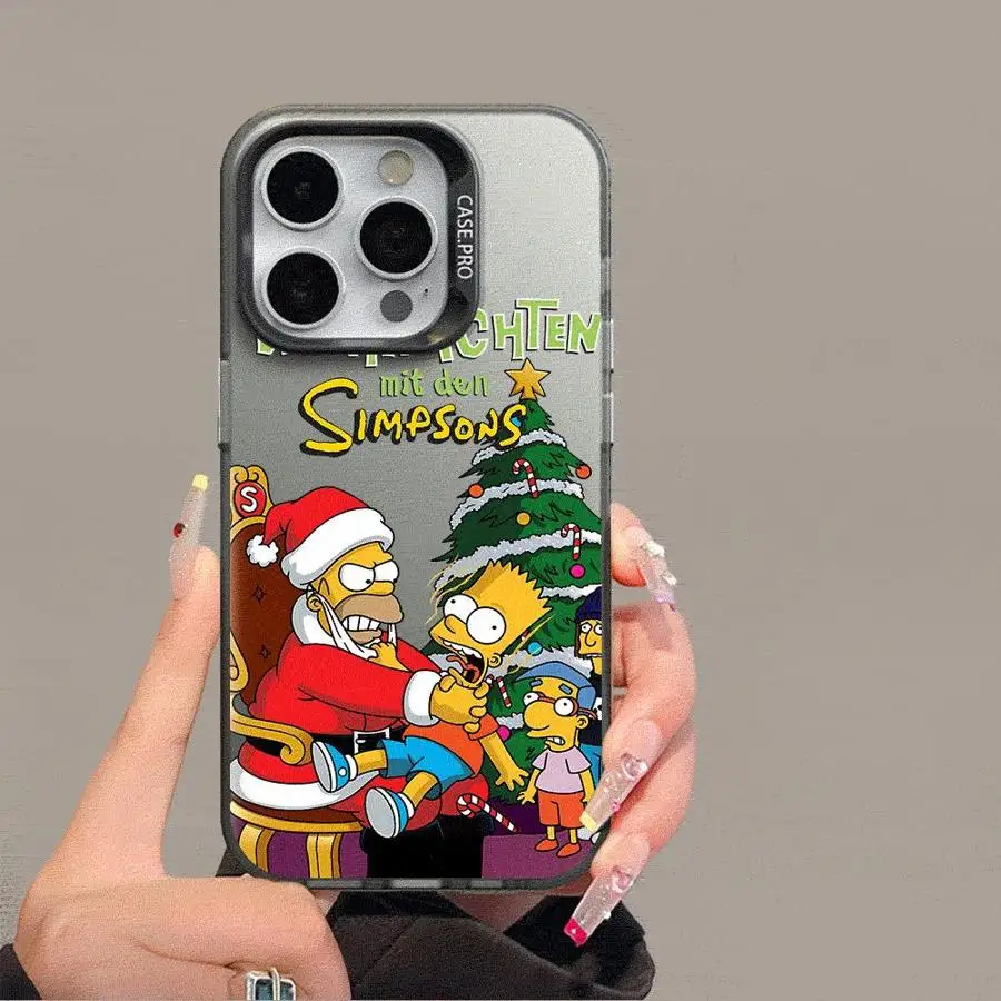 Colored Silver Case for Apple iPhone 11 13 15 Pro Max 12 14 XR X XS Shockproof Protective Phone Cover Christmas Funny Simpsons