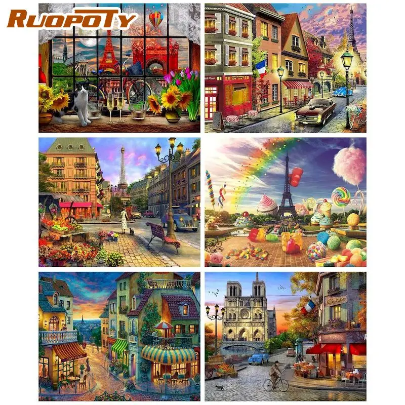 

RUOPOTY DIY Pictures By Number Sky Landscape Kits Hand Painted Paintings Art Painting By Numbers house Drawing On Canvas Home De