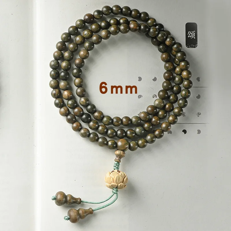 Green sandalwood bracelet sandalwood 108 Buddhist beads bracelet boxwood lotus flower couples multi-circle necklace beads