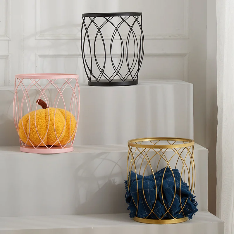 

Nordic Iron Art Laundry Basket Ins Simple Light Luxury Style Storage Basket Living Room Sundries Hollow Toy Basket