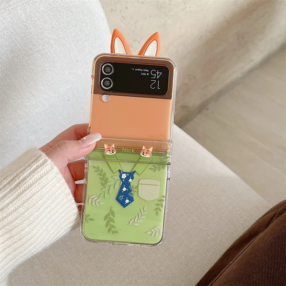 Чехол для телефона Zootopia с забавным кроликом и лисой для Samsung Galaxy Z Flip6 5 7 zflip5 4 3 ZFlip7 7FE с плюшевой подвеской и защитой Ca (art.: 3920d4437d2fd) - 3920d4437d2fd