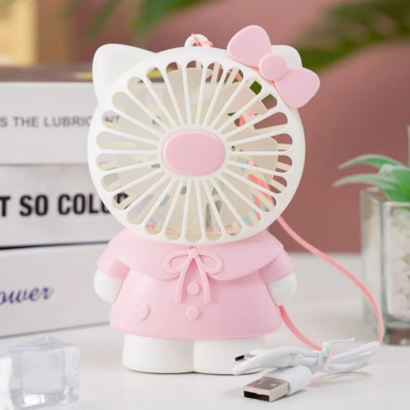 USB handheld rechargeable Hello Kitty mini fan student portable wind super quiet cute desktop bed outdoorGift