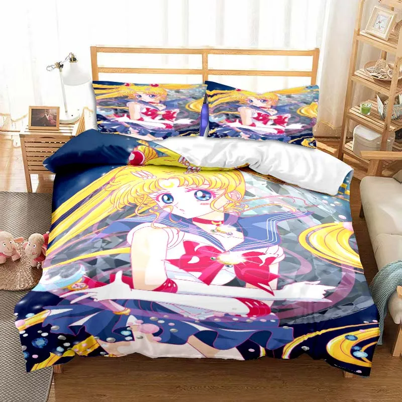 

Sailor Moon Anime Character Print Three Piece Bed Set Sheet Bedroom Living Room Office Conditioner As Gifts Friends Children