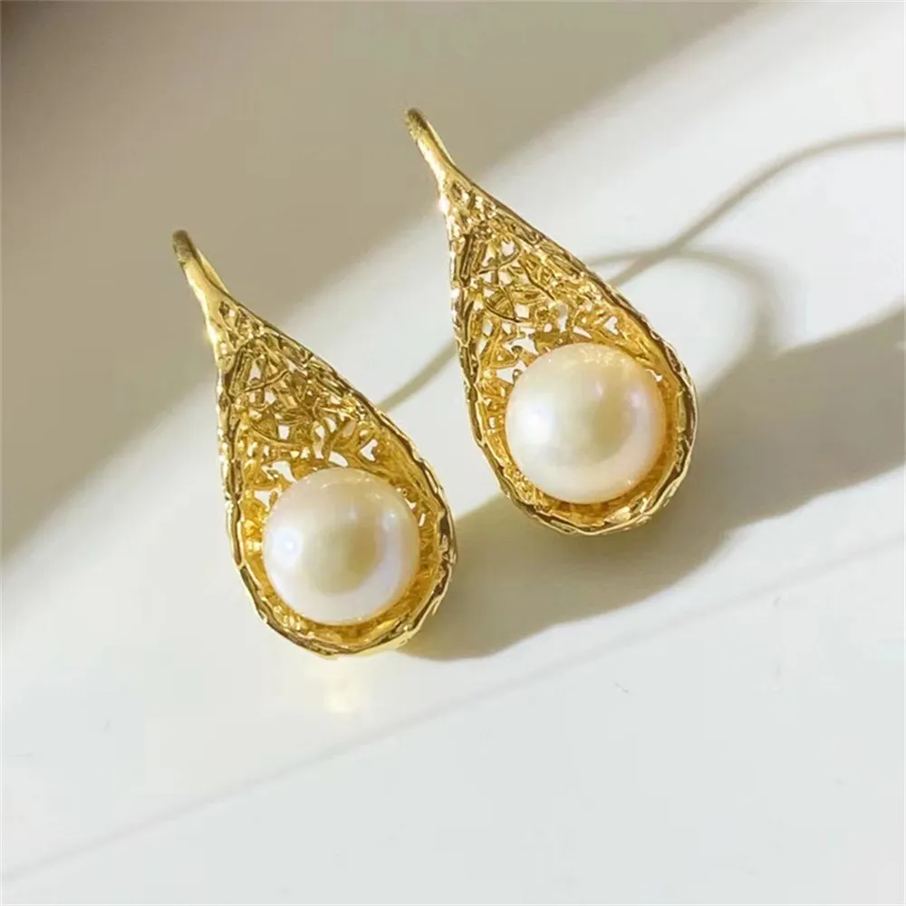 

DIY Pearl Ear Studs Accessories S925 Sterling Silver Jewelry Spoon High Heel Earrings Empty Fit 8-9mm Beads