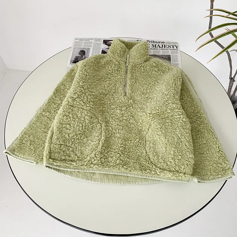 loose women tops Half Zipper Women's Coat Faux Lamb Wool Long Sleeve Stitching Simple Female Jackets Autumn Winte tendy fur faux