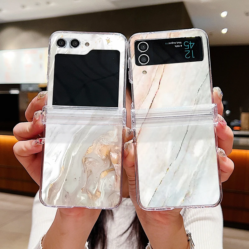Чехол на шарнирном песчаника с мраморным узором для Samsung Galaxy Z Flip6 Flip5 Flip4 Flip3 Capa