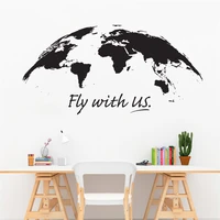 fly with us quotes world map wall stickers world map decals travel removable vinyl office livingroom decor murals dw13887