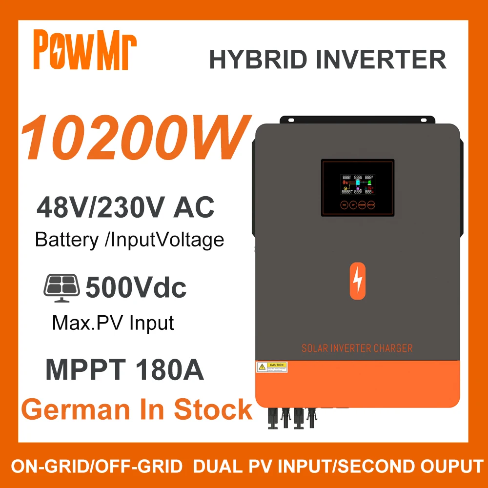 10200W On-Grid/Off-Grid Pure Sine Wave Hybrid Inverter Built MPPT 180A Charge DC 48V 230VAC Daul PV InPut for Solar Panel System