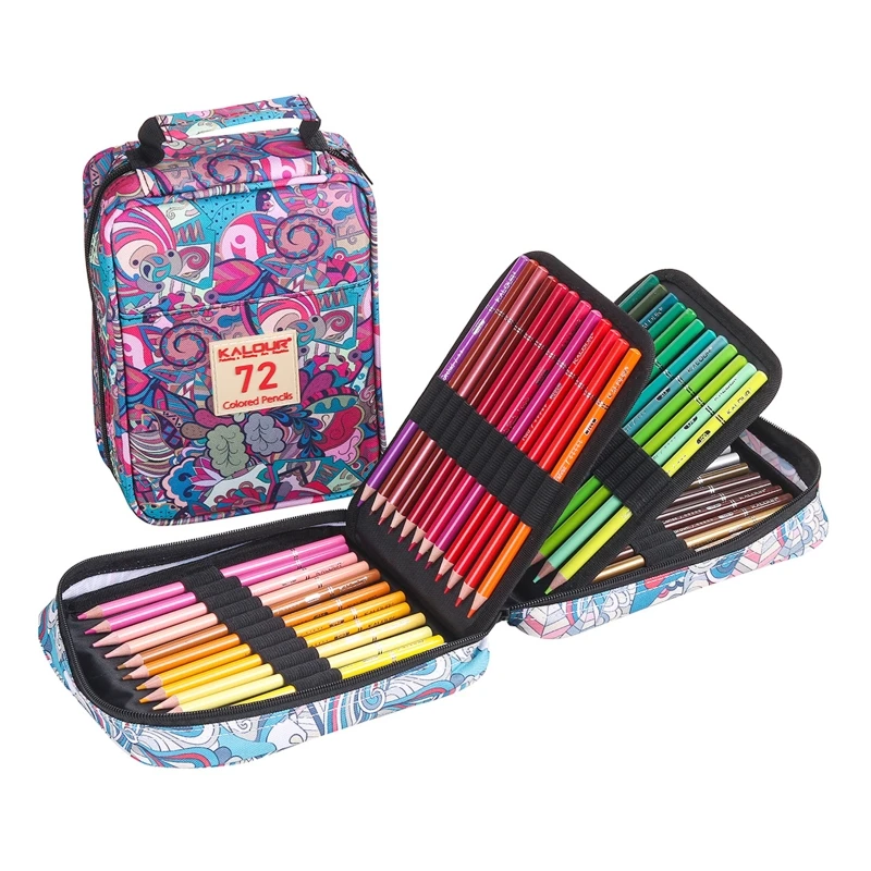 

Pro 72 Colored Pencils Zipper-Case Set Soft Core Oil Color Pencil Vibrant Colors for Artist Sketching Shading Coloring E8BE