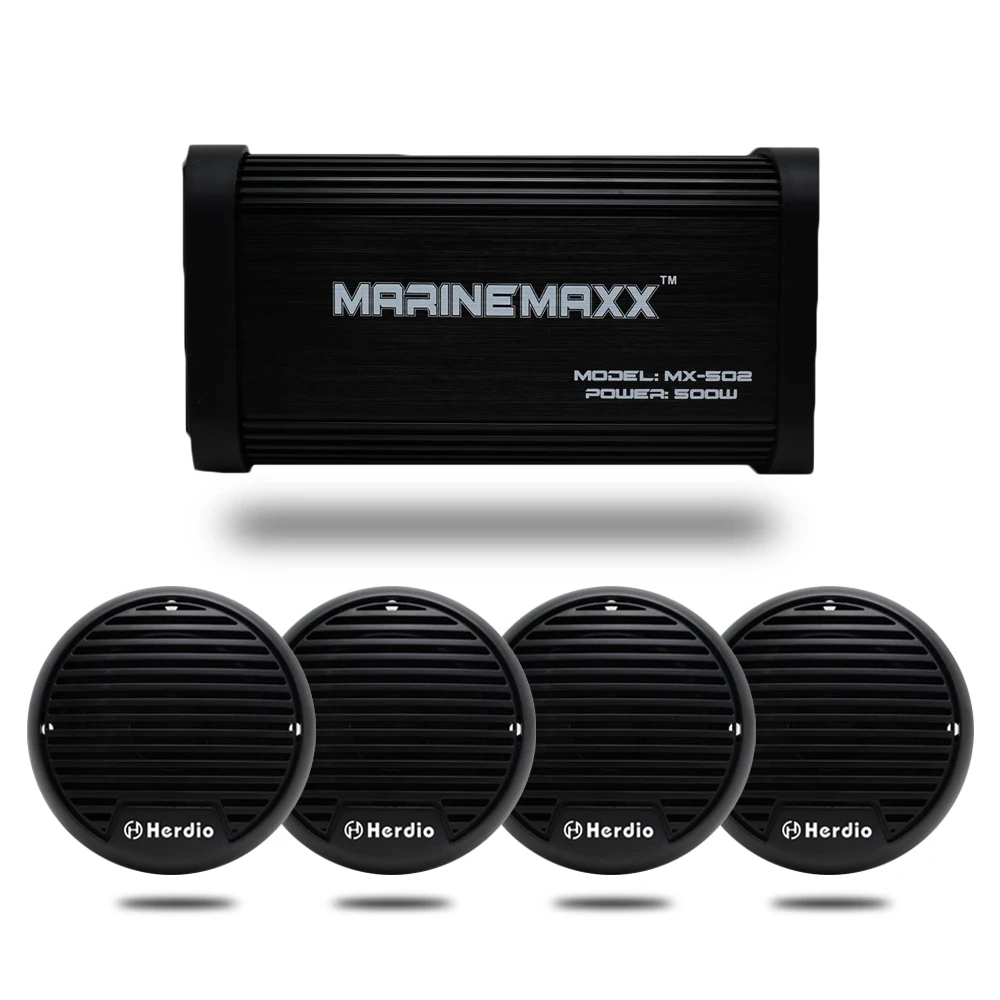 

180W 4-channel Bluetooth marine motorcycle amplifier marine audio car stereo ATV UTV with 4 marine waterproof ceiling speakers