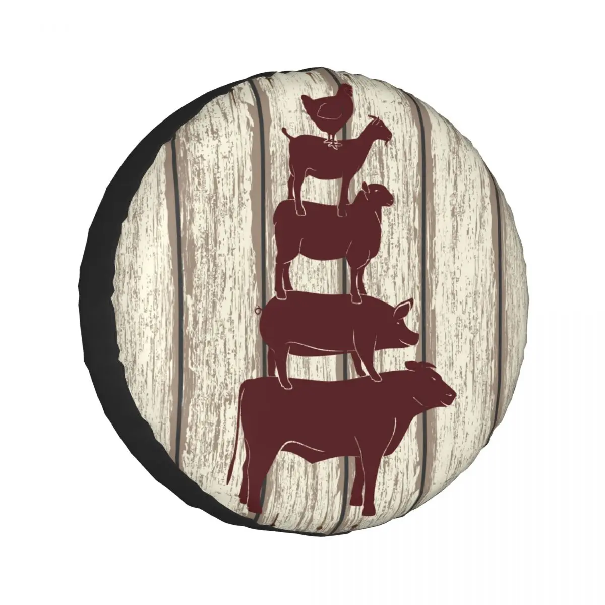 

1pcs Universal Car Spare Tire Cover Case Auto Wheel Tire Goat Pig On Cream Fence Farmhouse Vehicle Tyre Waterproof Polyester Bag