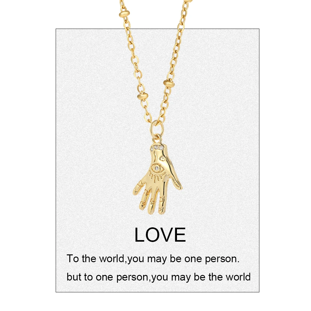 

Evil Blue Eye of Fatima Pendant Necklace for Women Trendy Long Chains Stainless Steel Gold Color Choker Collar Female Party Punk