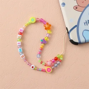 2022 New Fashion Soft Pottery Fruit Beads Mobile Phone Chain Anti-lost Mobile Phone Straps Women Girls Jewelry Bracelet Keychain