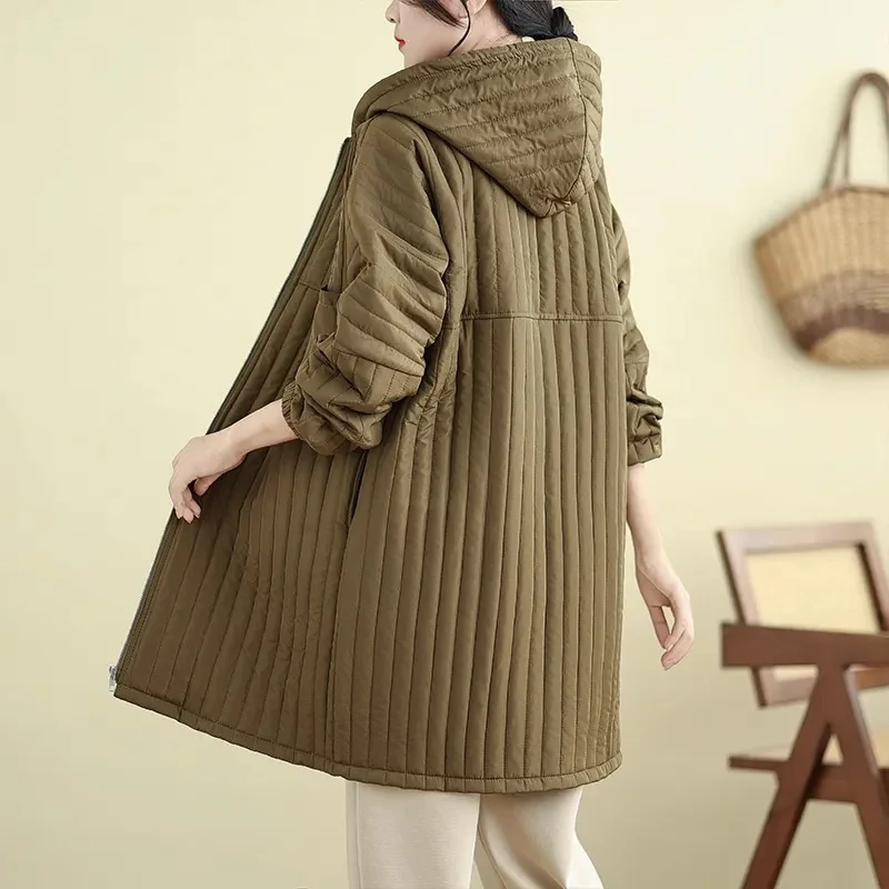 Осеннее Новое однотонное модное пальто с большими карманами и капюшоном женское