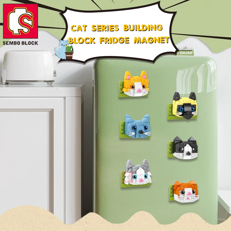 

SEMBO BLOCK 6pcs Fridge Magnet Bricks Mini Cat Building Blocks DIY Playsets Display Collectible Idea Gifts Toys Children Adults