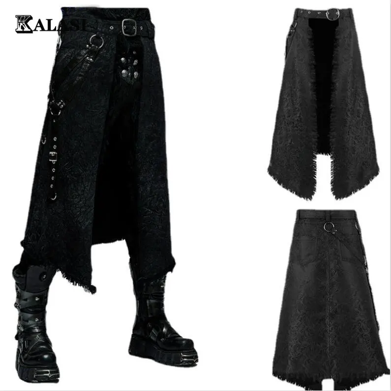 

Medieval Gothic Men's Half Skirt Jacquard Steampunk Stylish Kilt Open Front Harujuku Burlesque Fringe Traditional Skirts