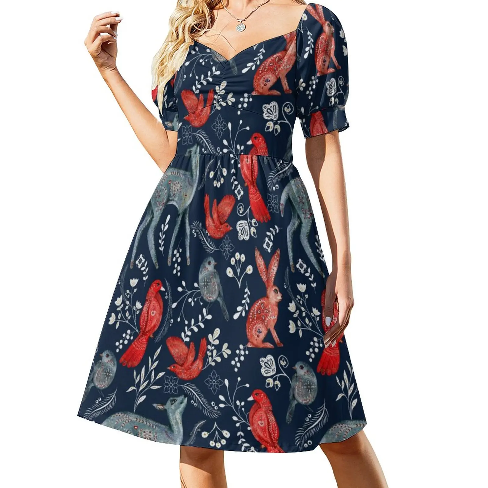 

Fox And Bird Casual Dress Wild Animal Deer Stylish Dresses Sexy V Neck Cute Custom Dress 3XL 4XL 5XL