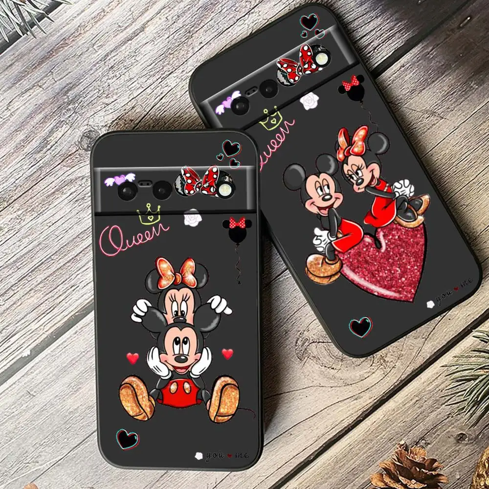 

Love Disney Mickey Minnie Phone Case For Google Pixel 8 7 6 Pro 6A 5A 5 4 4A XL 5G Black Shell Soft TPU Cover Fundas Capa