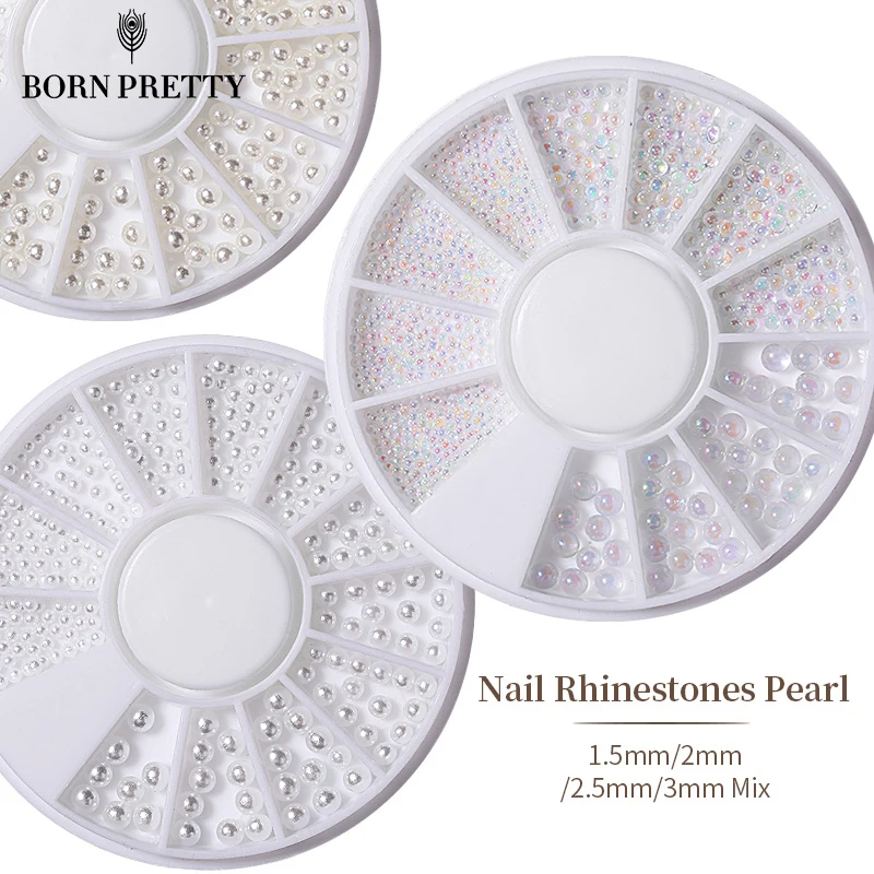 1 коробка, Белые Подвески для ногтей, полужемчужины, 3D бусины для ногтей, стразы, смешанные технические декоративные материалы для ногтей для профессионалов
