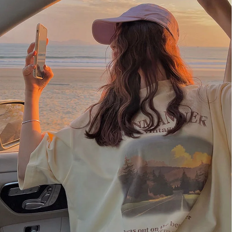 Женские футболки с рукавом 5 четвертей в стиле Харадзюку С буквенным принтом