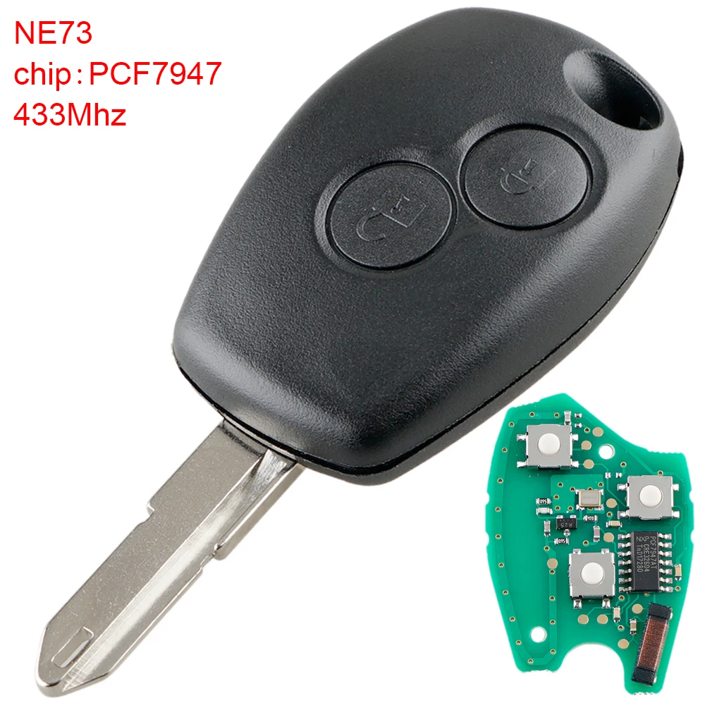 

2 Buttons 433Mhz Remote Car Key with PCF7947 Chip and NE73 Blade Auto Replacement Fit for Twingo/Kangoo/Renault/Clio 3 Dacia