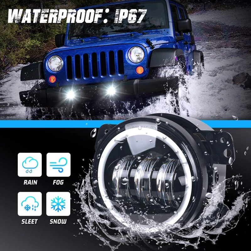 4-дюймовые янтарно-желтые светодиодные противотуманные фары QIDEWIN 30 Вт для Jeep Wrangler
