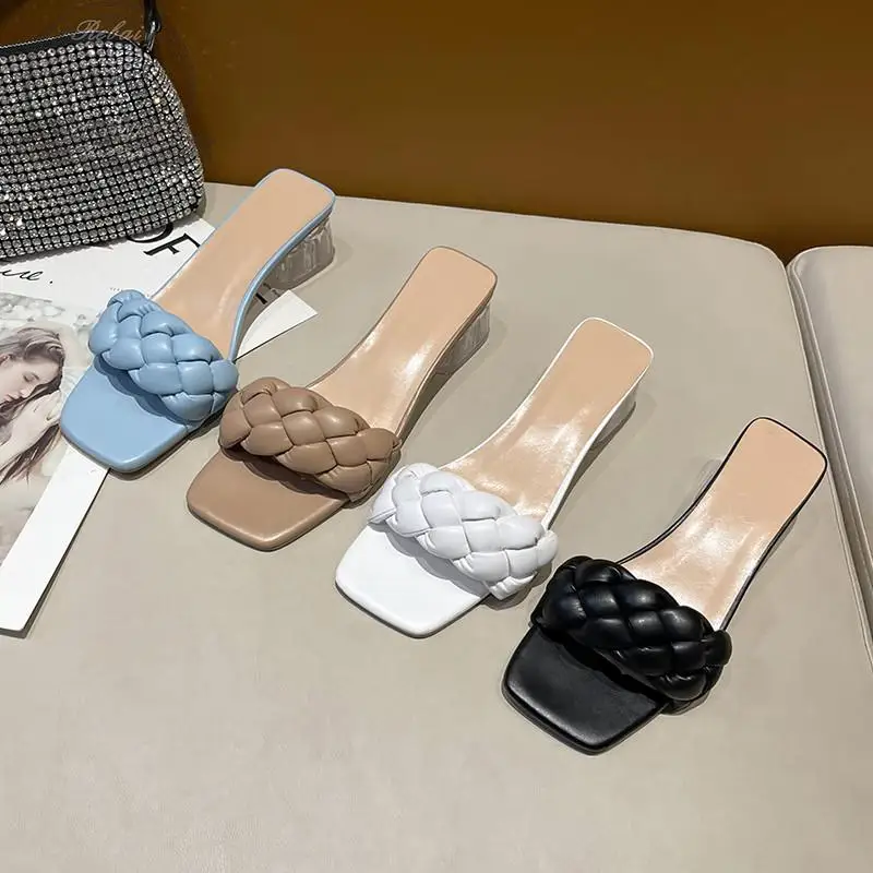 Ladies Flip-Flops Summer Slippers  Square Toe Sandals  Casual Beach Woven Flats  Slip-On  YTLDWAT